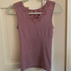 Pink tank top with lace detail